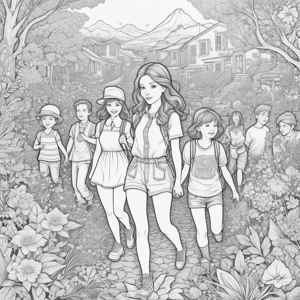 Colorful Coloring Pages Show People Walking in a Forest