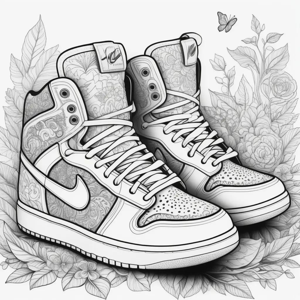 Colorful Coloring Pages Show Sneakers and Flowers