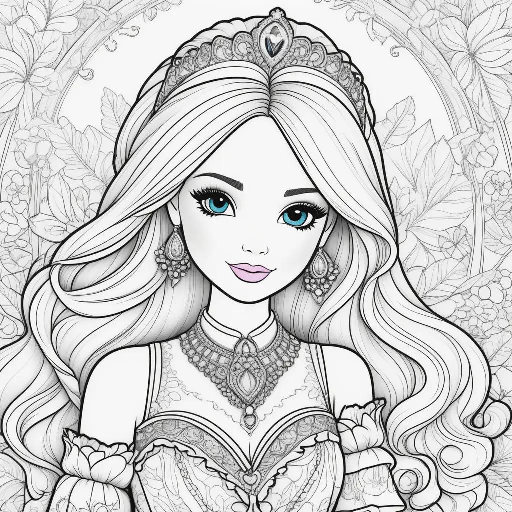 Colorful Coloring Pages of Barbie Princess