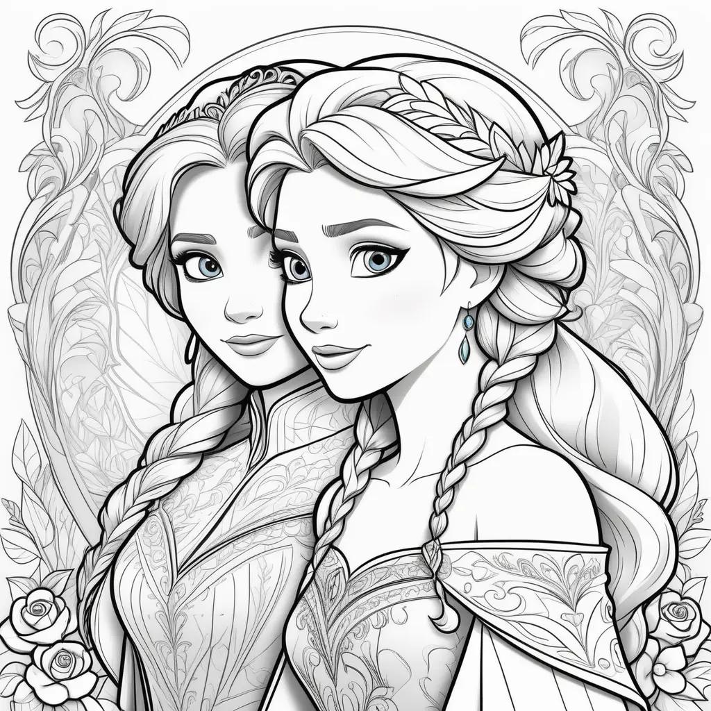 Colorful Coloring Pages of Elsa and Anna