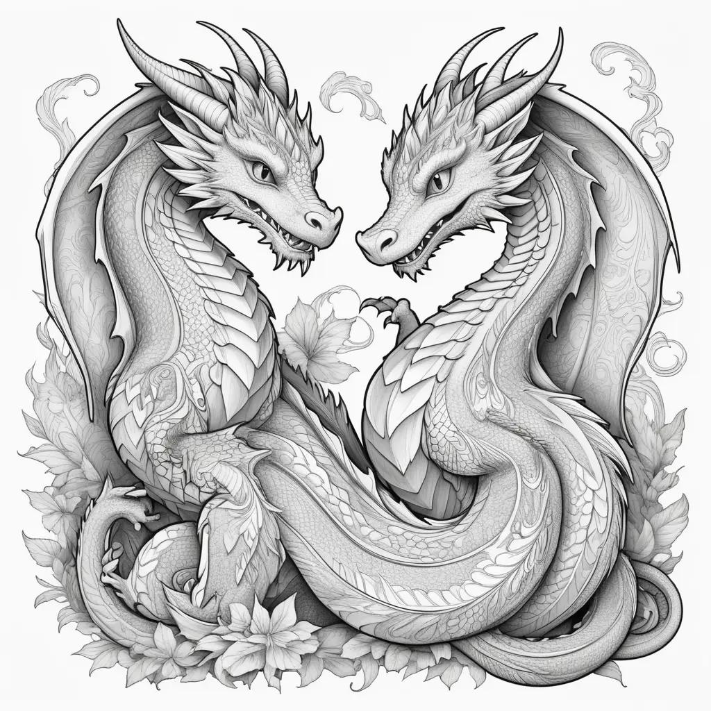 Colorful Coloring Pages of Two Dragons