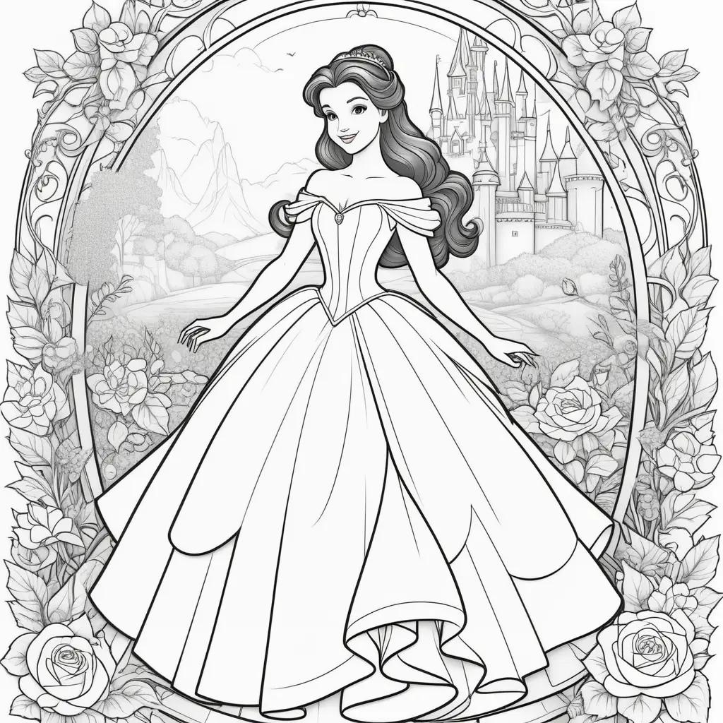 Colorful Disney Princess Belle coloring pages