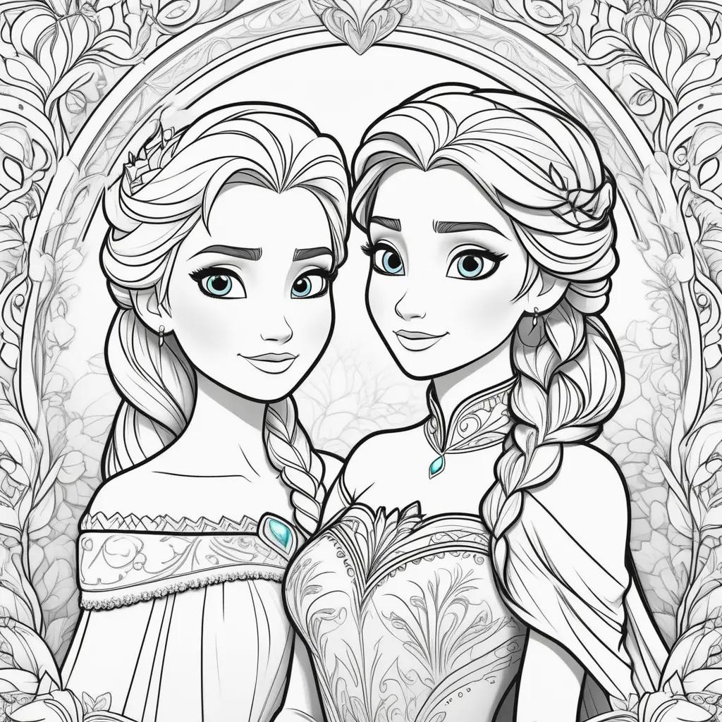 Colorful Disney coloring pages of elsa and anna