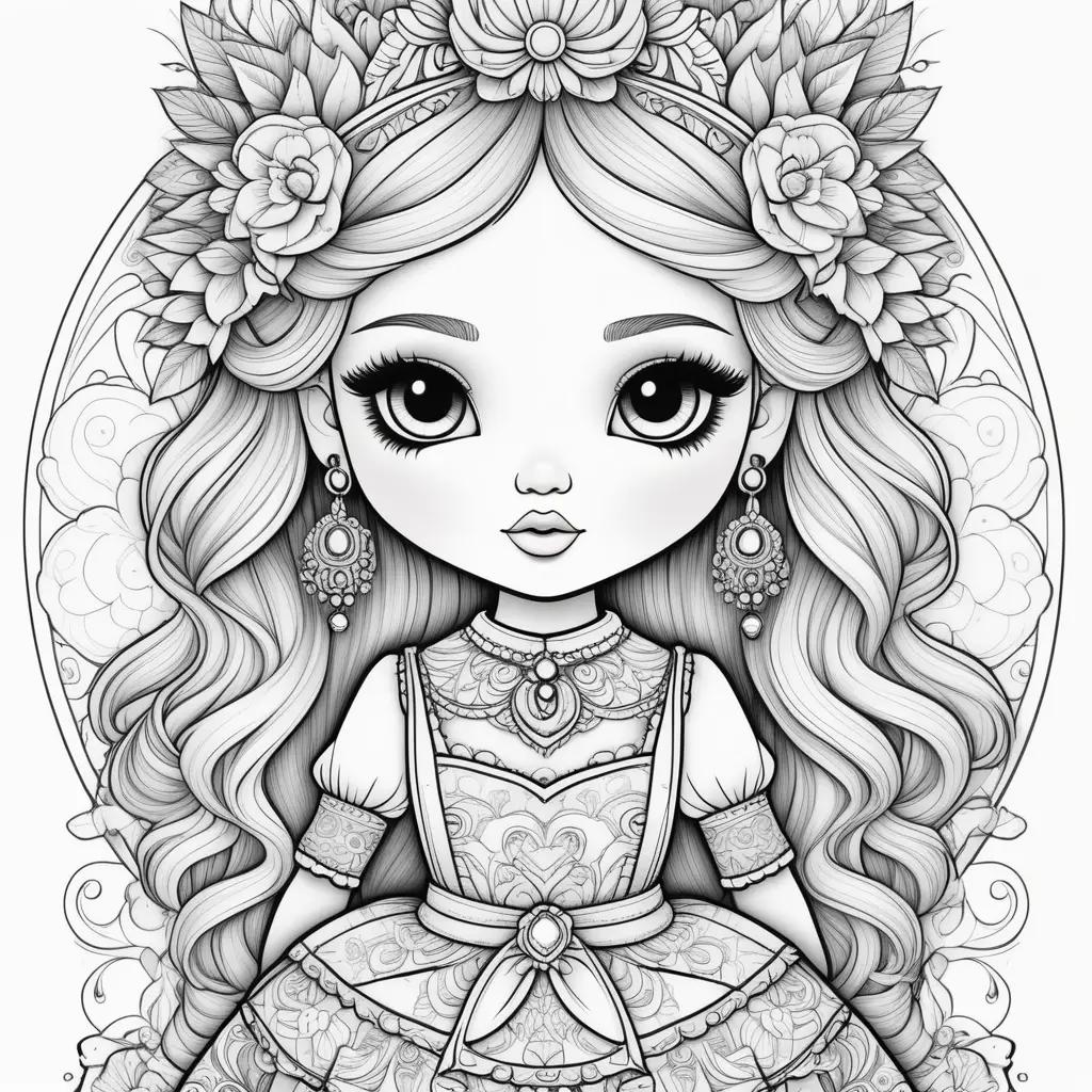 Colorful Doll Coloring Pages with Flowers and Earrings