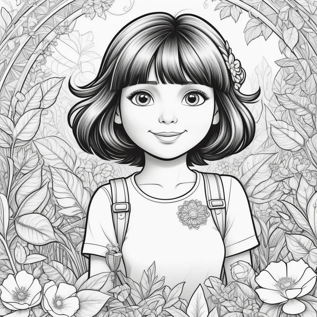 Colorful Dora Coloring Page With Flowers