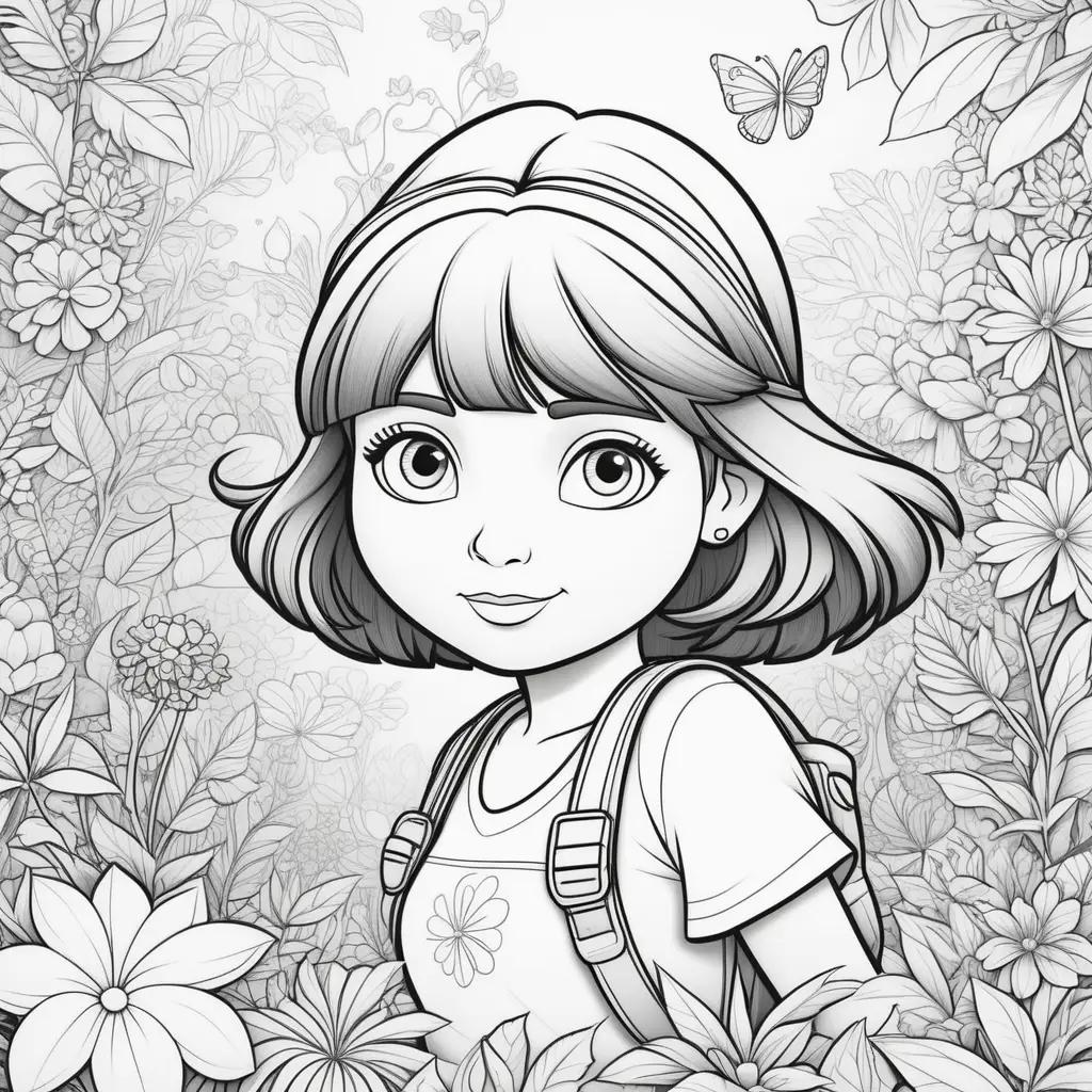 Colorful Dora Coloring Pages with Flowers