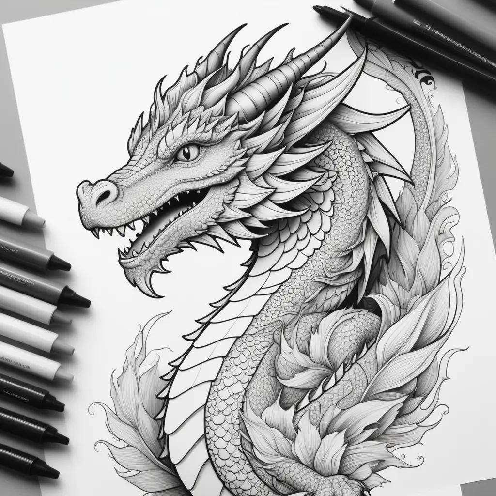 Colorful Dragon Coloring Page with a variety of pencils