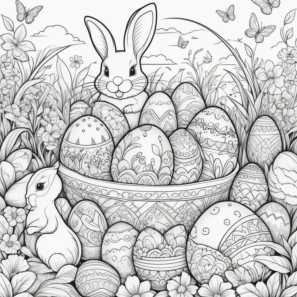 Colorful Easter Bunny Coloring Page with Eggs