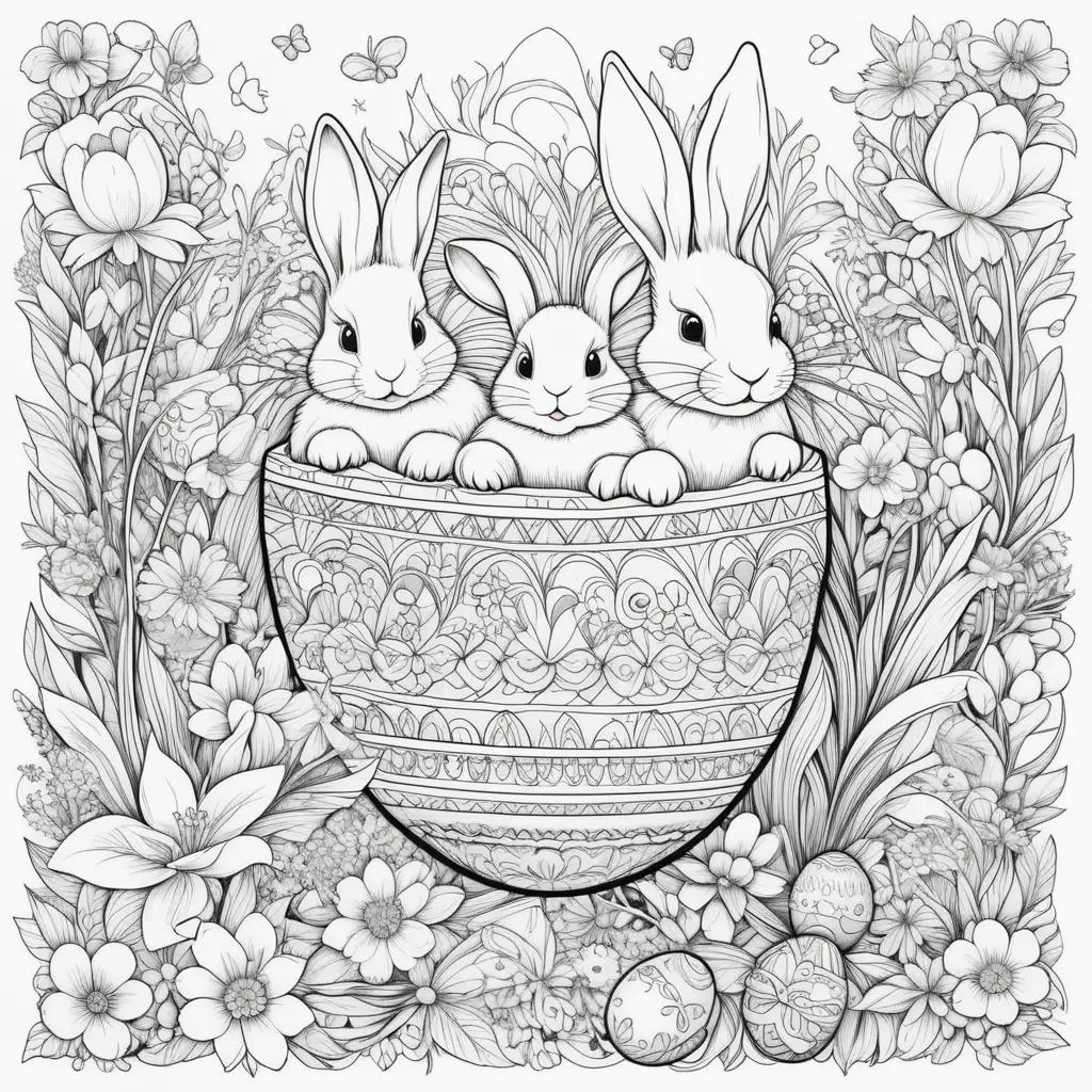 Colorful Easter coloring pages featuring bunnies and eggs