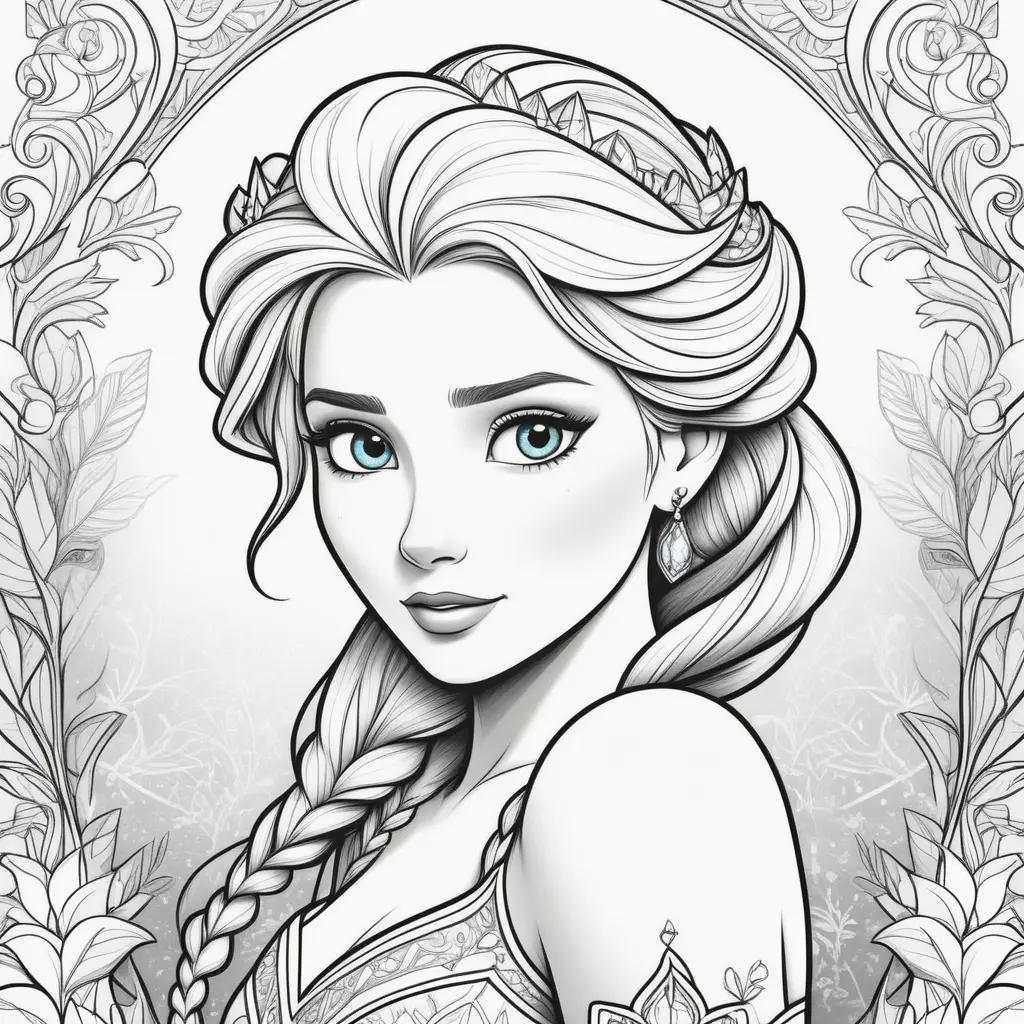 Colorful Elsa coloring page with blue hair and necklace