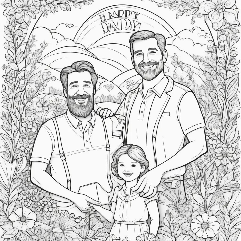 Colorful Fathers Day Coloring Pages Featuring Two Men and a Little Girl