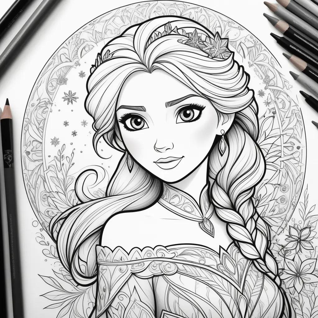 Colorful Frozen coloring pages featuring a princess with a crown