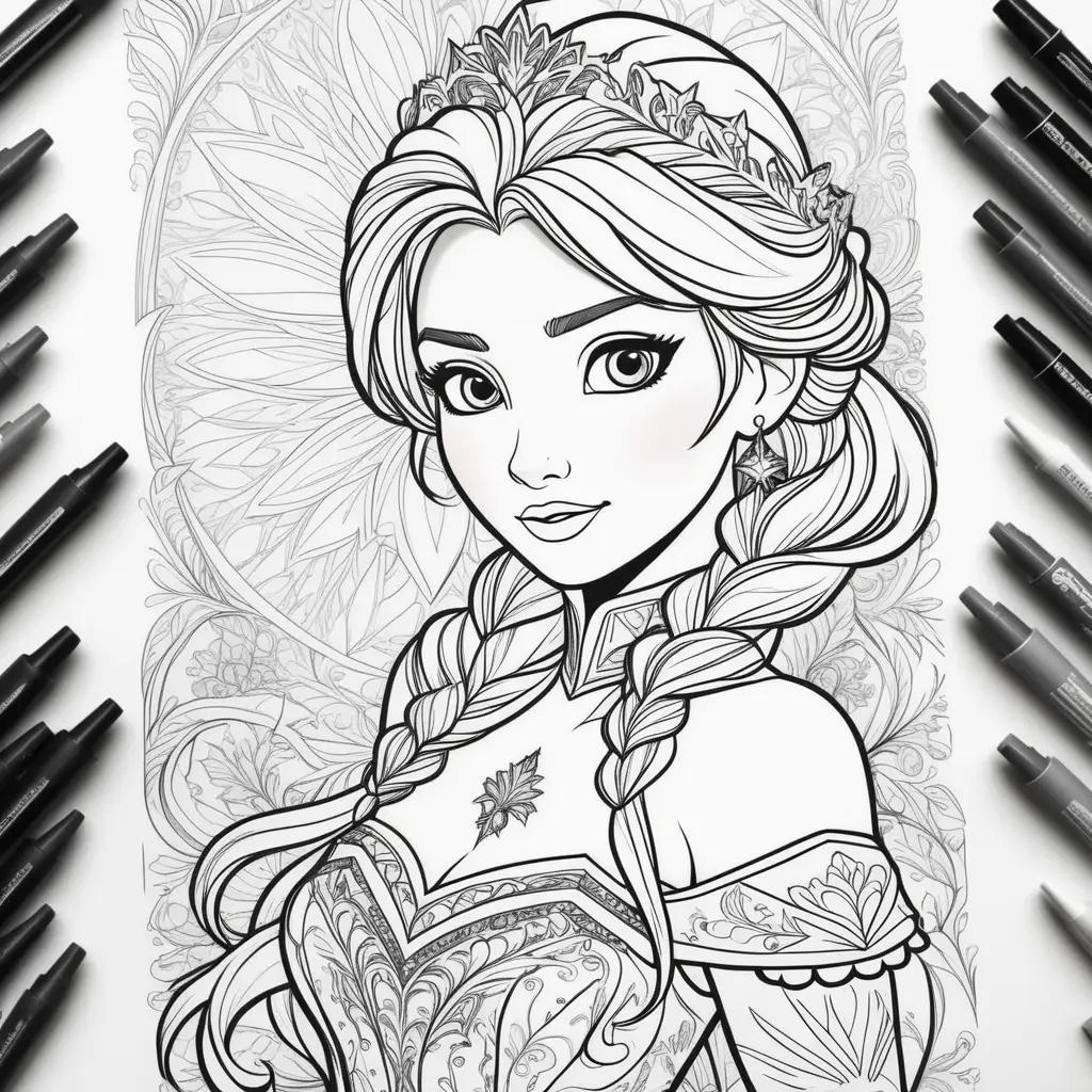 Colorful Frozen coloring pages with princess Elsa