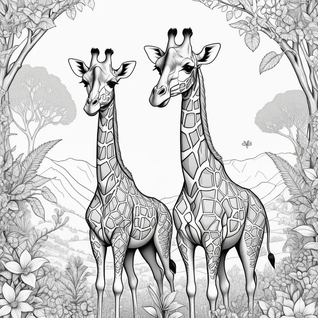 Colorful Giraffes Coloring Pages Showing a Beautiful Animal