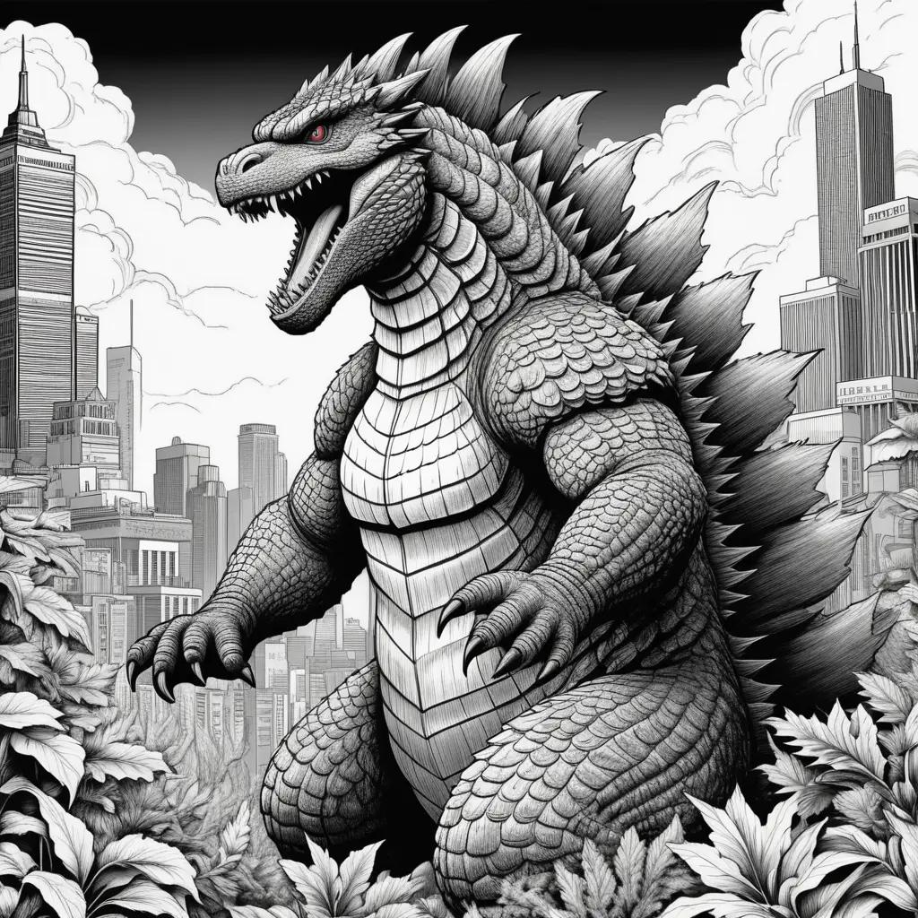 Colorful Godzilla Coloring Pages: A City in the Background