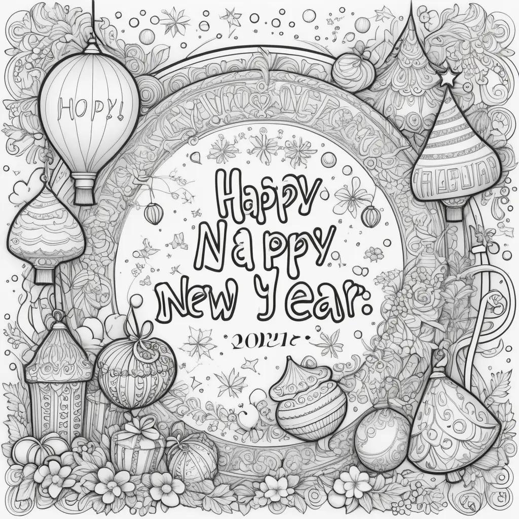 Colorful Happy New Year Coloring Page