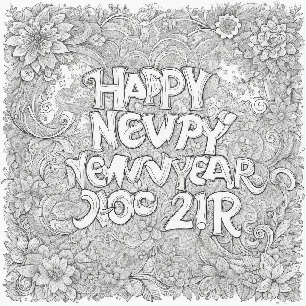 Colorful Happy New Year Coloring Page