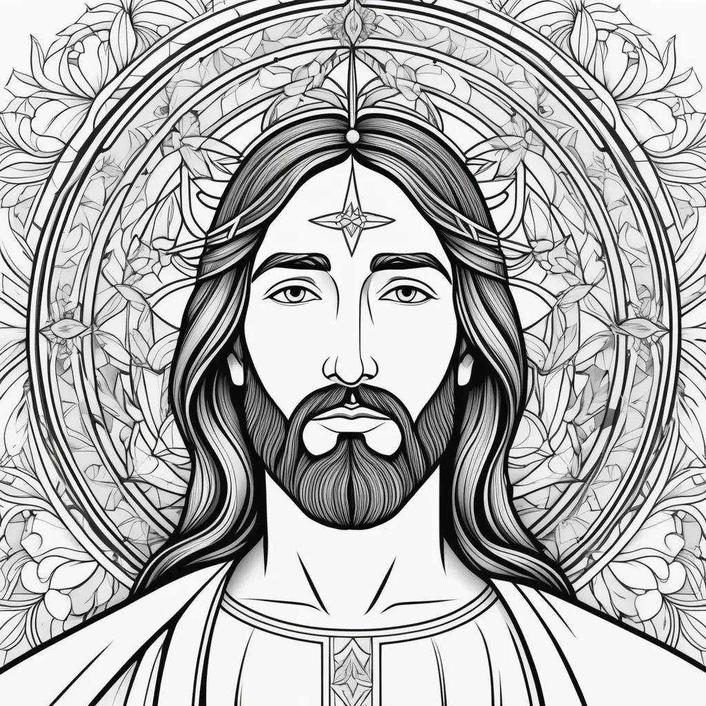 Colorful Jesus coloring page with cross and stars