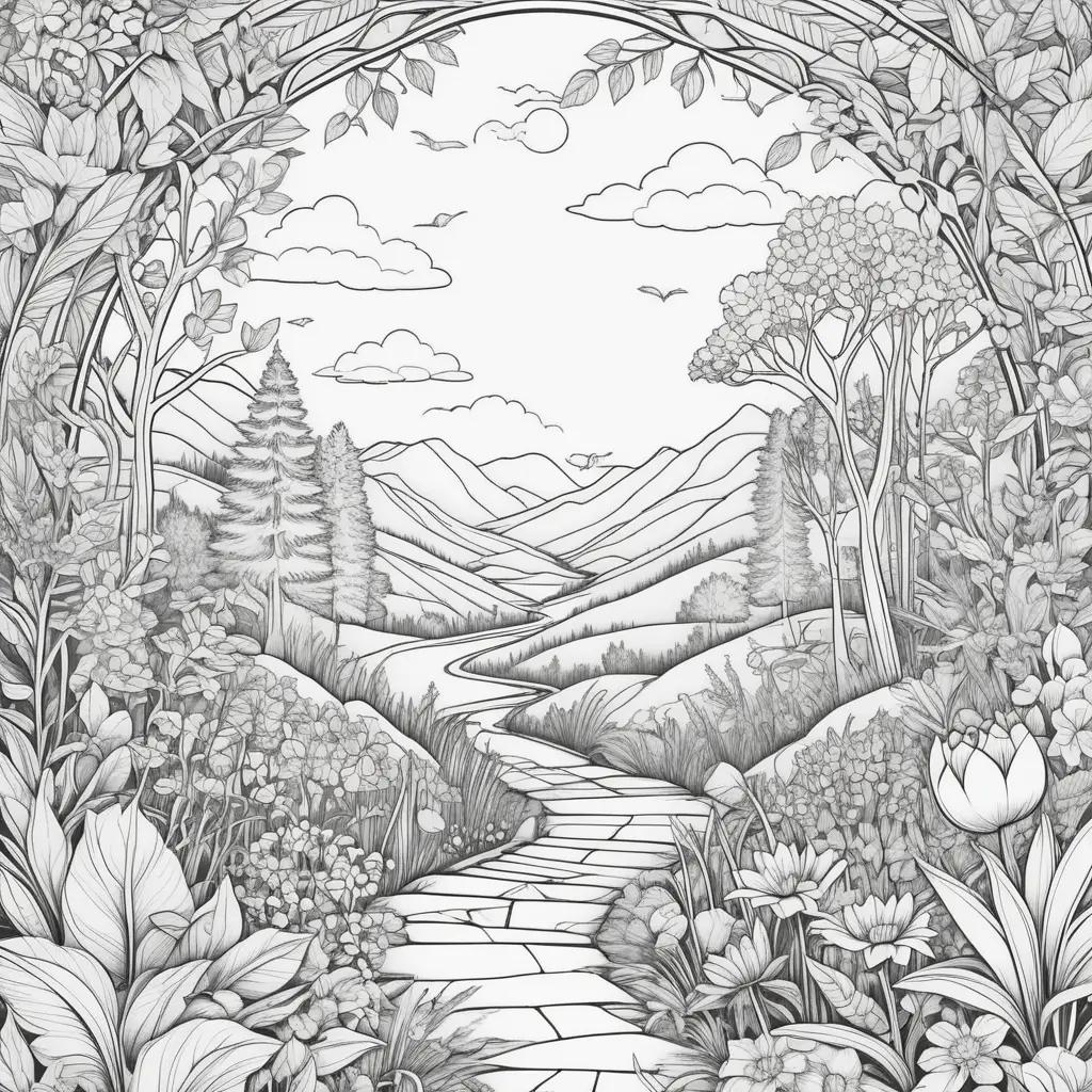 Colorful Landscape Coloring Page for Adults