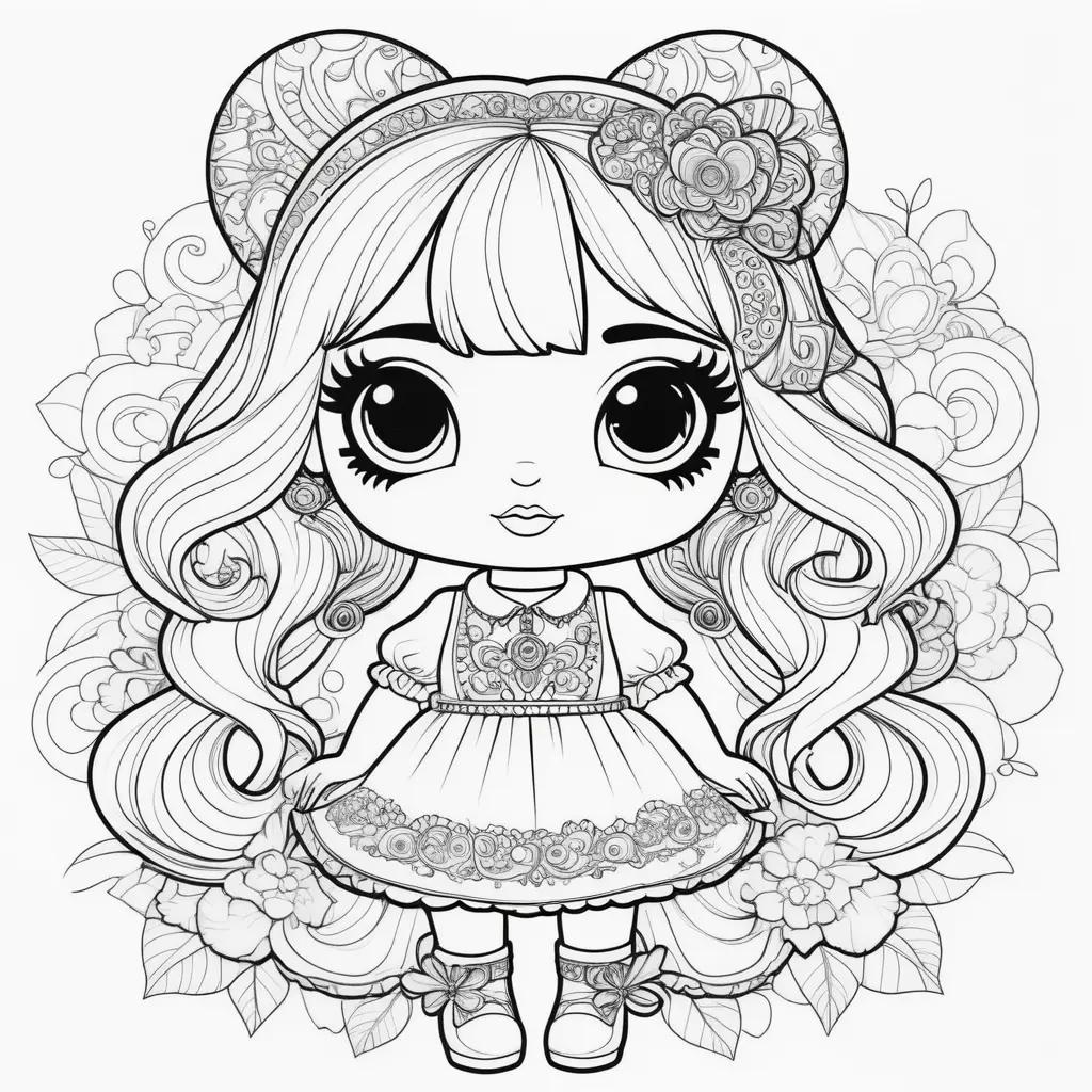 Colorful Lol doll coloring page with floral background