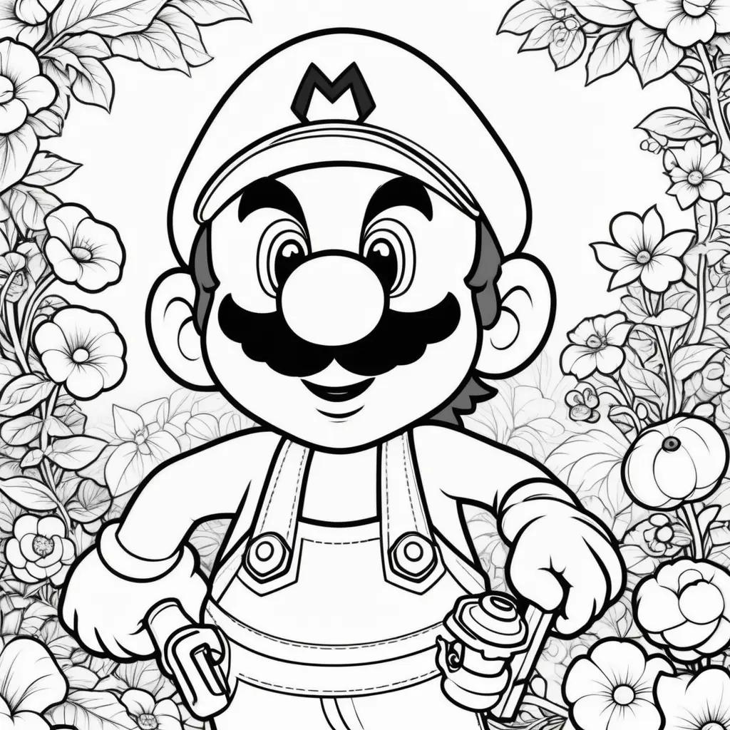 Colorful Mario Coloring Page for Kids