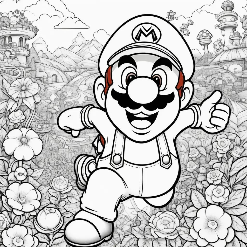 Colorful Mario pages with a flower background