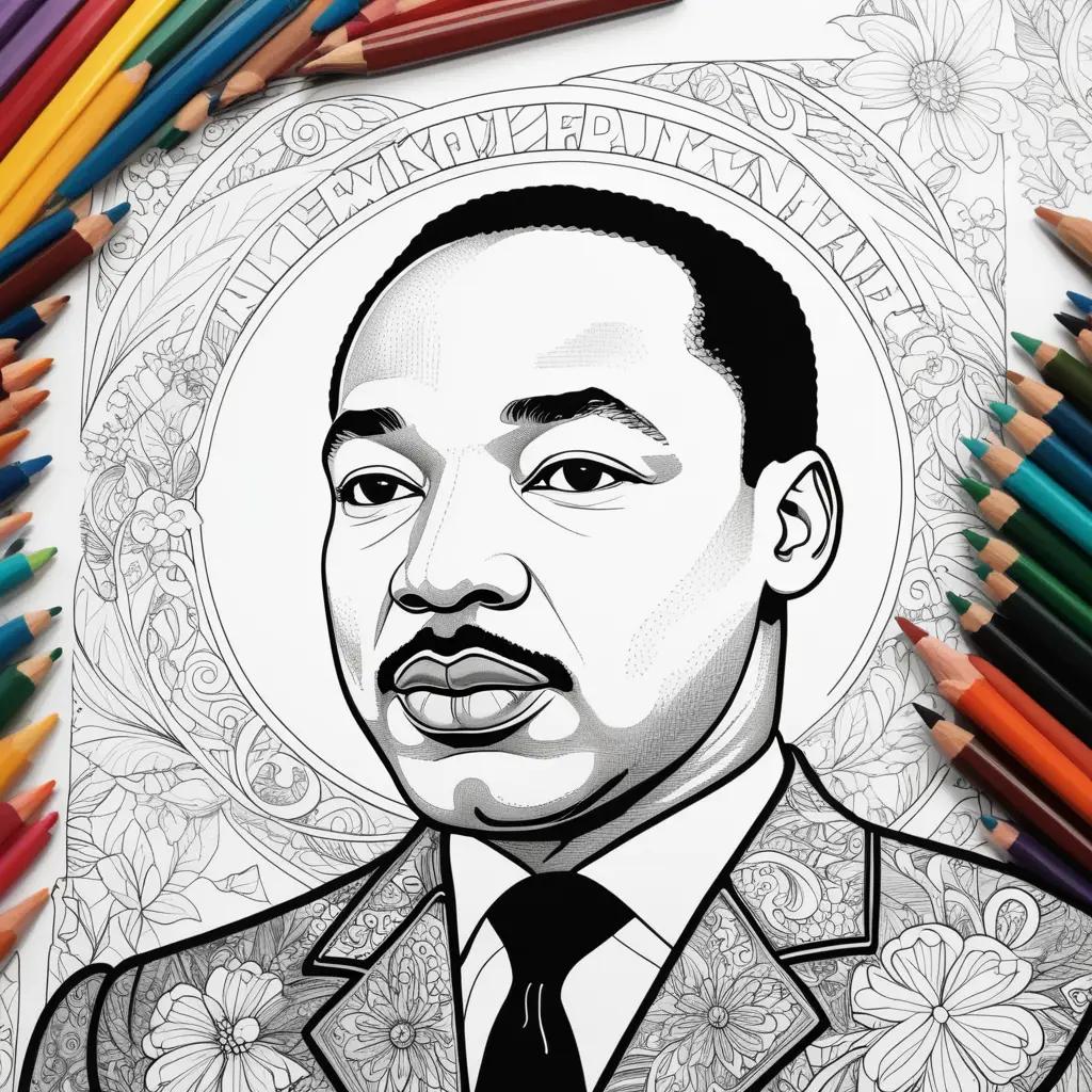 Colorful Martin Luther King coloring page with colorful pencils