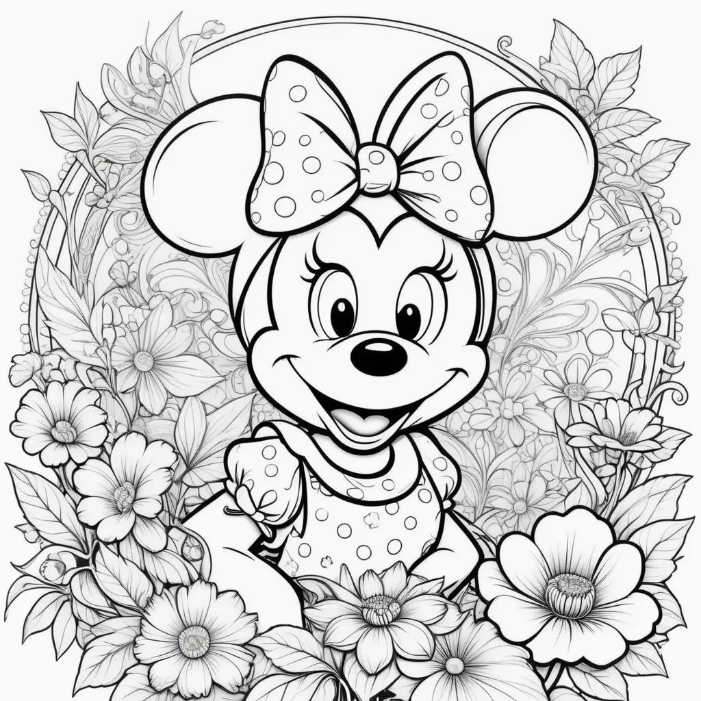 Colorful Minnie Mouse Coloring Page with Polka Dot Bow