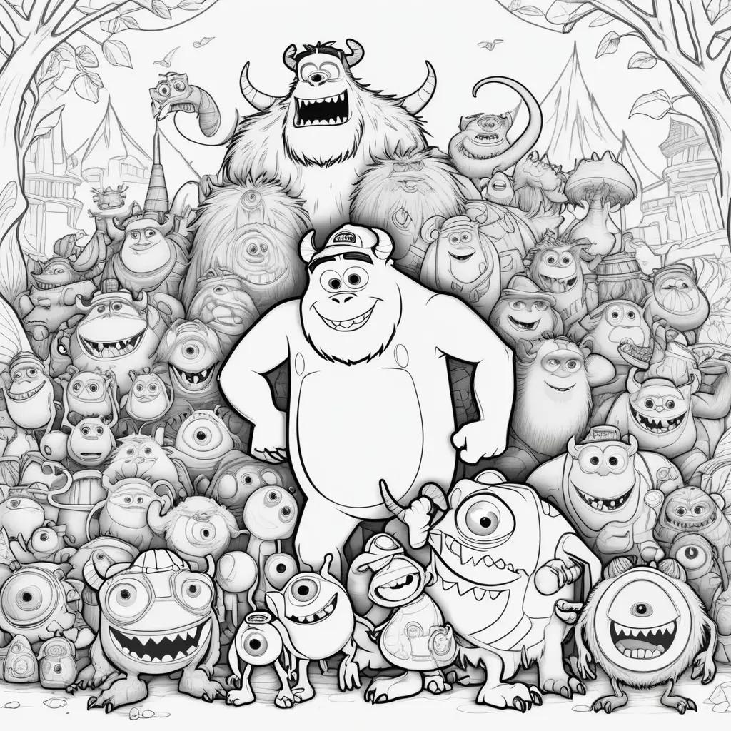 Colorful Monsters Inc. Coloring Pages Featuring the Team