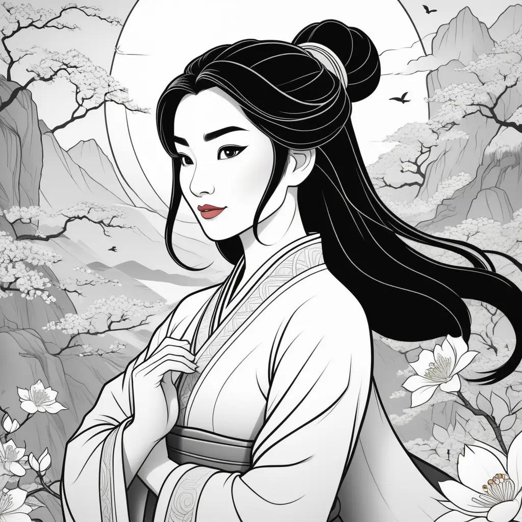 Colorful Mulan coloring pages with a white background