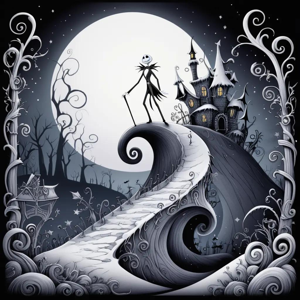 Colorful Nightmare Before Christmas illustration with Jack Skellington and Oogie Boogie