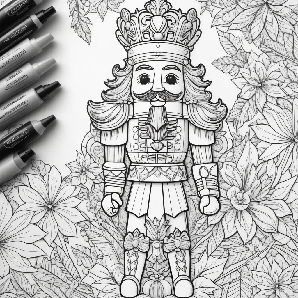 Colorful Nutcracker Coloring Page with Flowers and Stencils