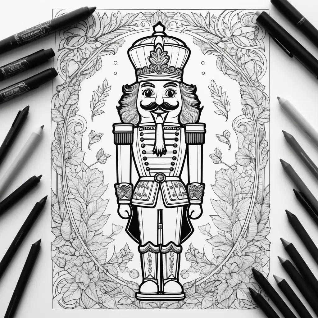 Colorful Nutcracker Coloring Page with Pencils Around