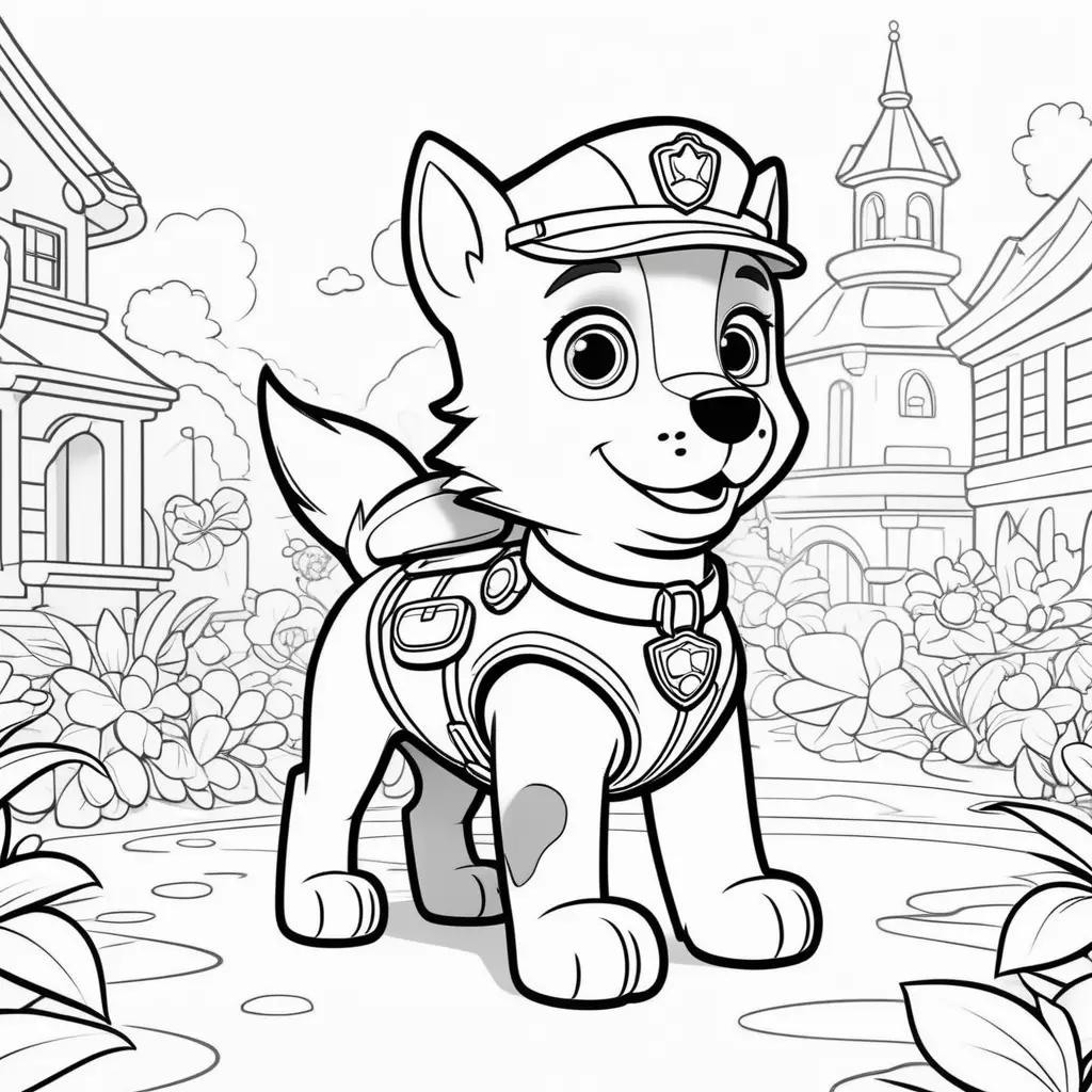 Colorful Paw Patrol Chase coloring pages with dog and building