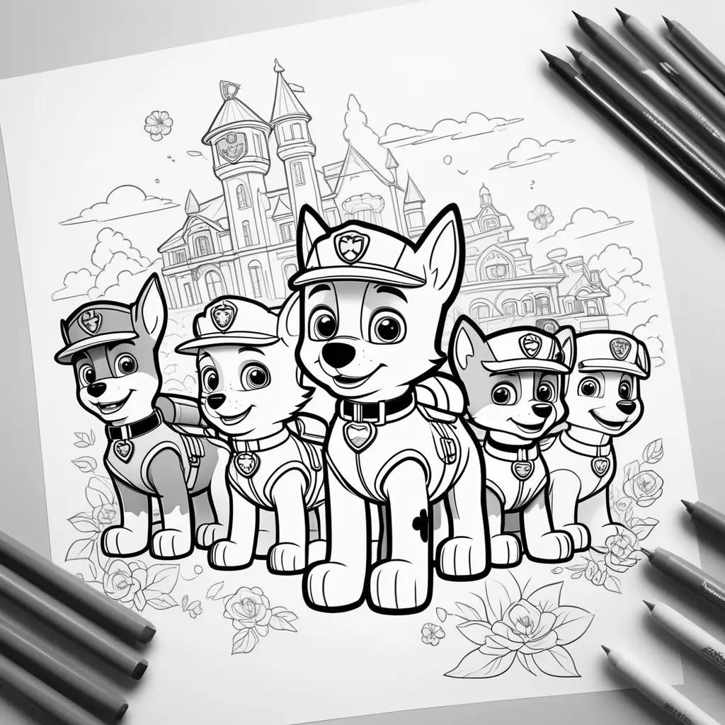 Colorful Paw Patrol Coloring Pages with a Castle