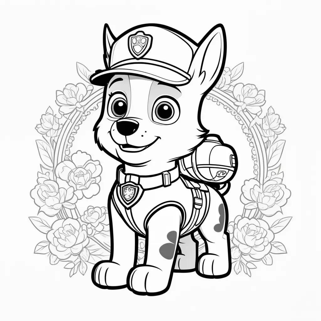 Colorful Paw Patrol coloring page featuring Marshall