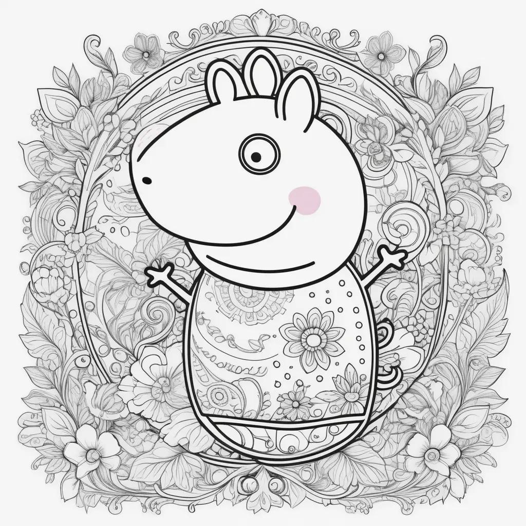 Colorful Peppa coloring pages with a giraffe and flowers