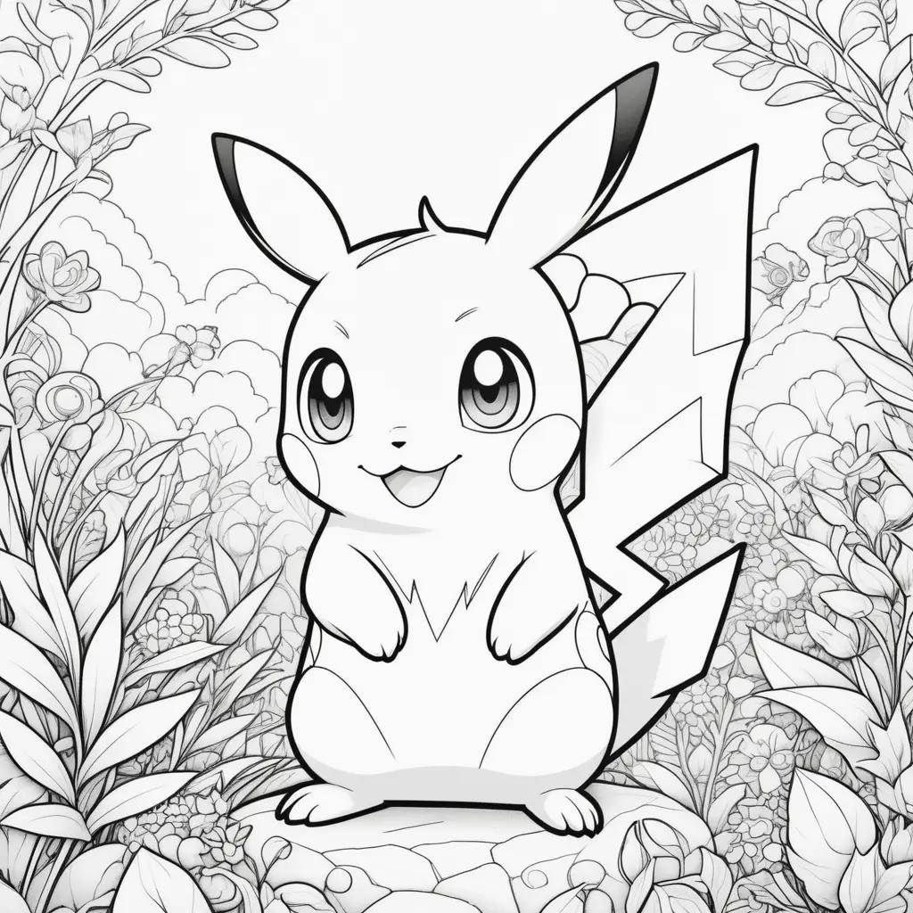 Colorful Pikachu in a garden with flowers