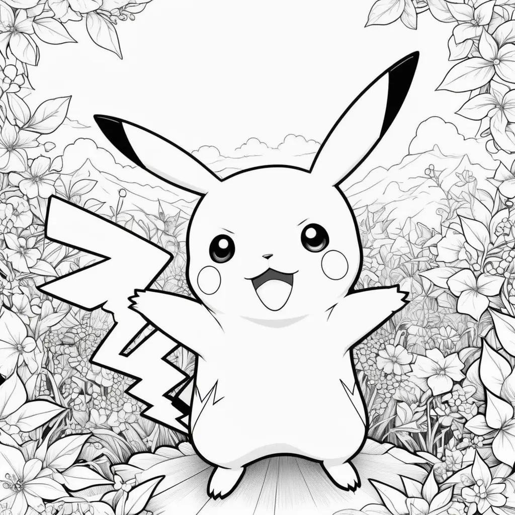 Colorful Pokemon print with Pikachu in black and white