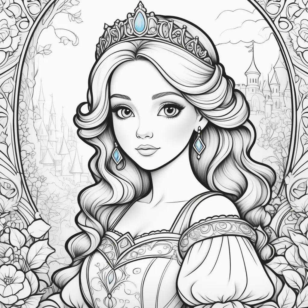 Colorful Princess Coloring Pages with Royal Tiara and Earrings