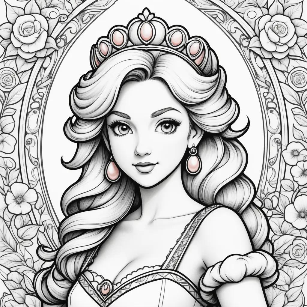 Colorful Princess Peach coloring page with pink crown