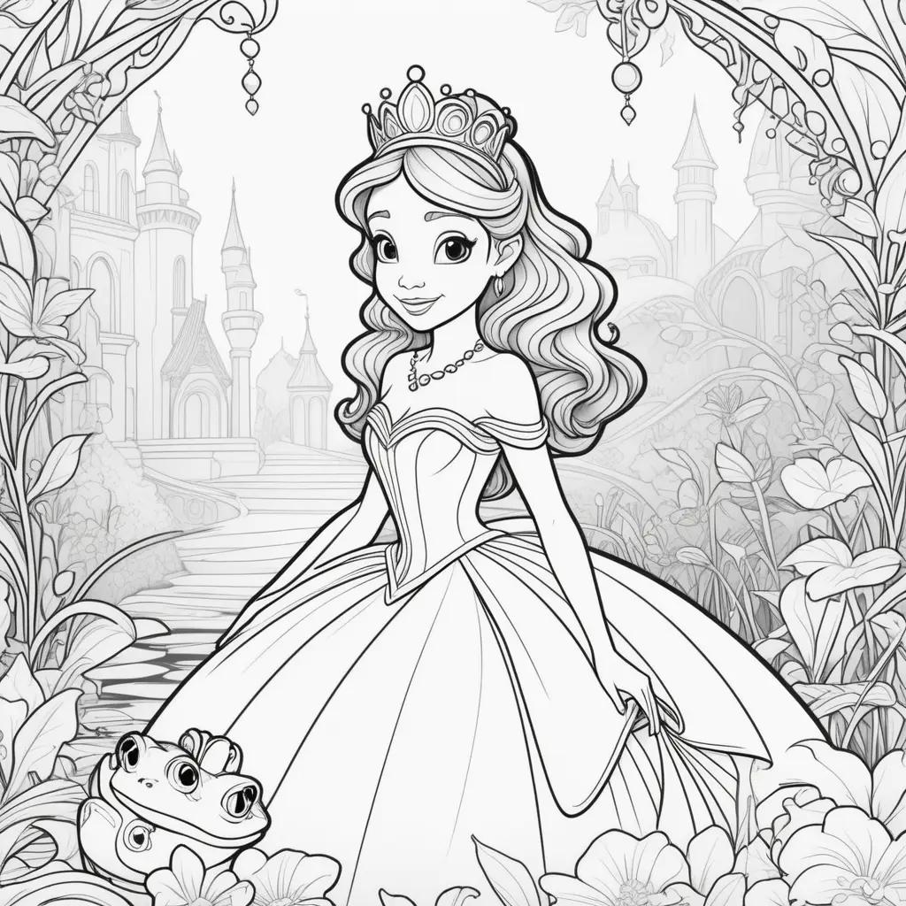 Colorful Princess and Frog Coloring Pages