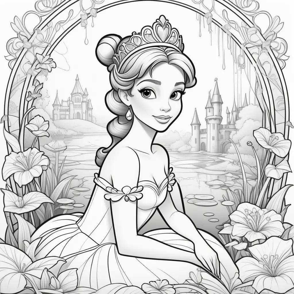 Colorful Princess and the Frog coloring pages with princess Belle