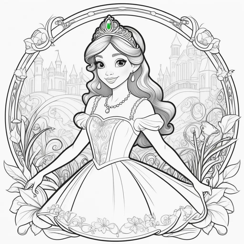 Colorful Princess and the Frog coloring pages with princess