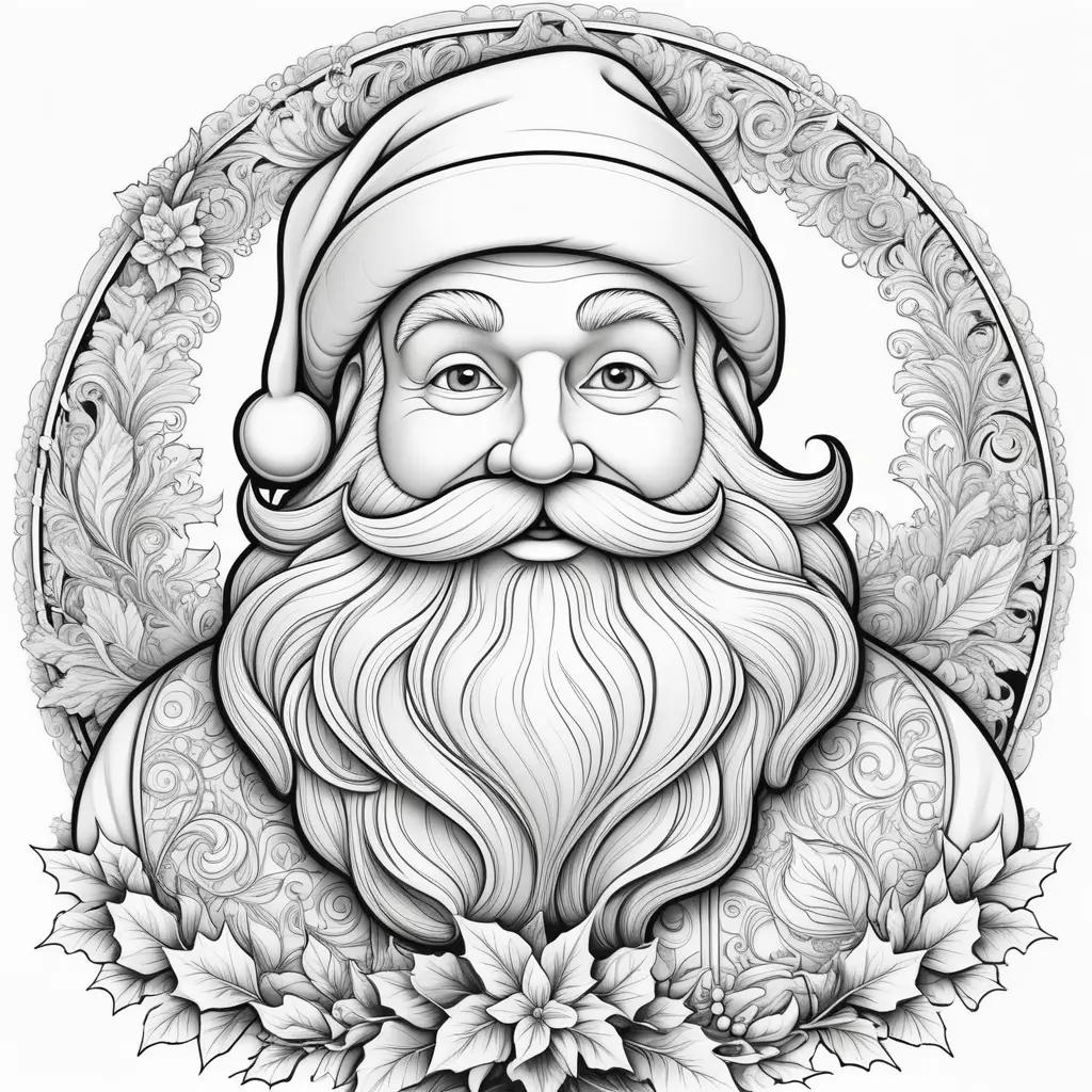 Colorful Santa Claus coloring pages with a black and white drawing