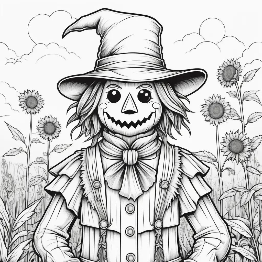 Colorful Scarecrow Coloring Page with Spooky Face