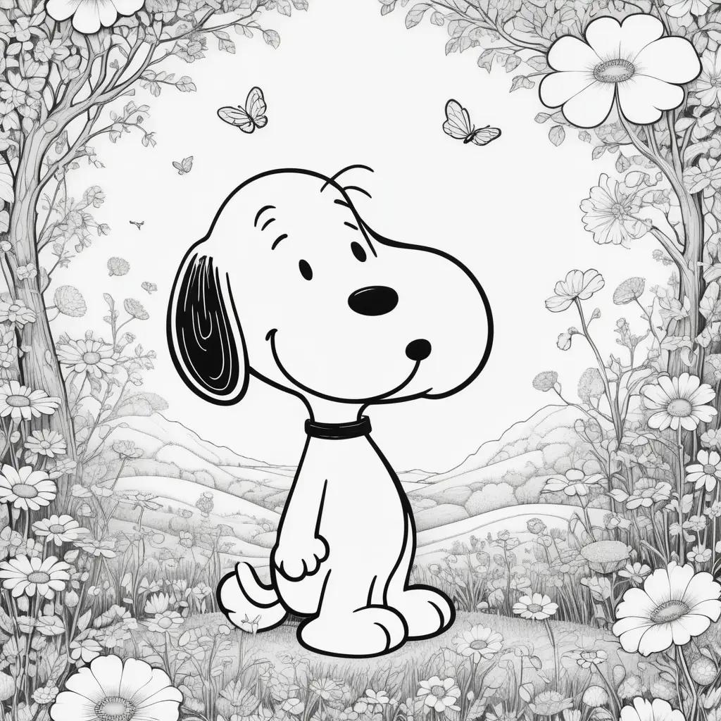 Colorful Snoopy Coloring Pages with Butterflies