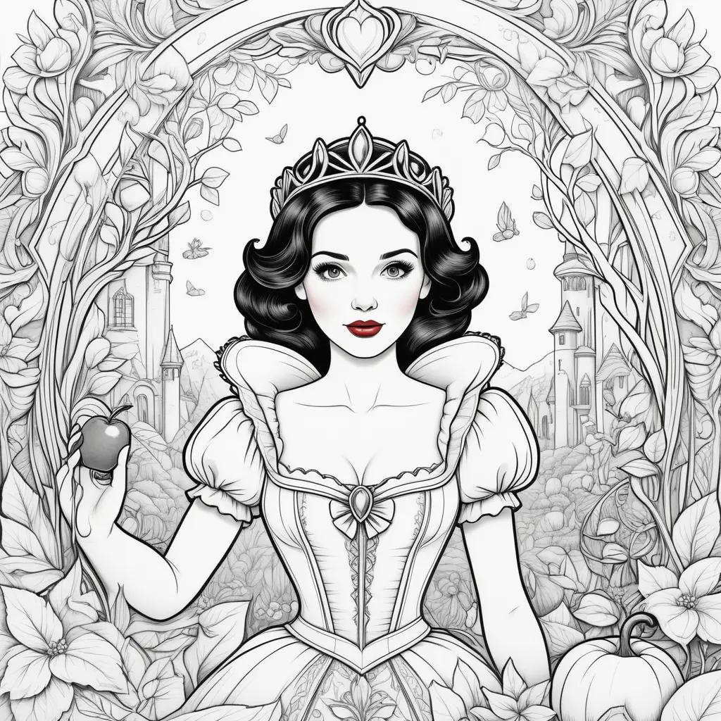 Colorful Snow White coloring pages in black and white