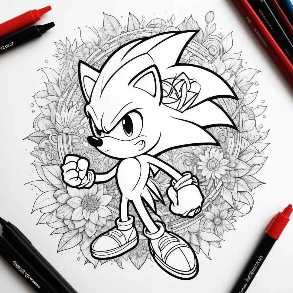 Colorful Sonic Coloring Page with a Flower Center