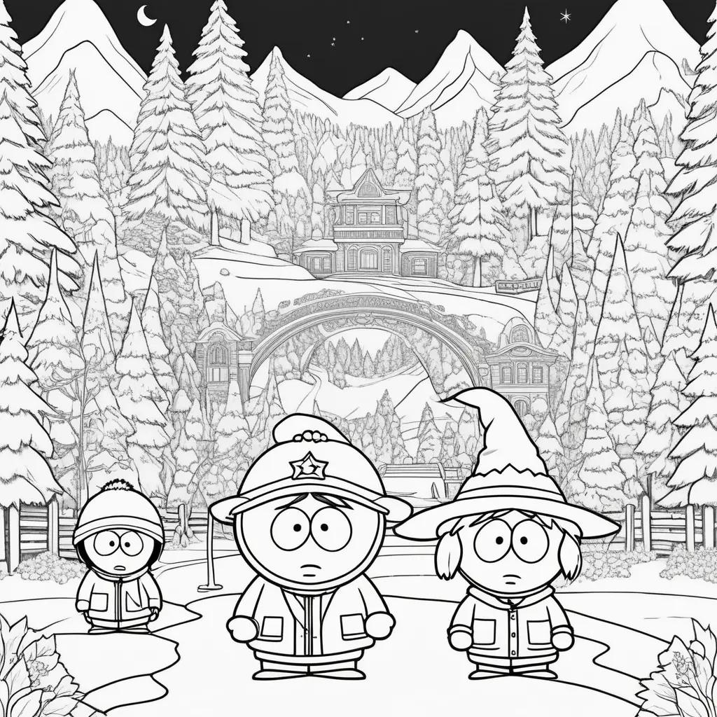 Colorful South Park coloring pages with winter setting